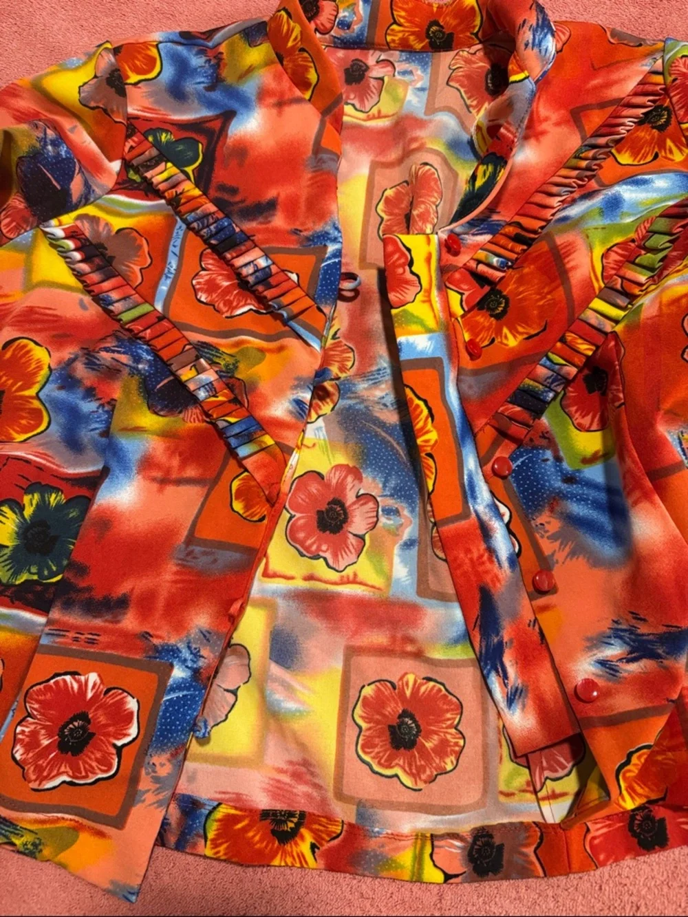 Vibrant Floral Button-Up Top in Red and Multicolor